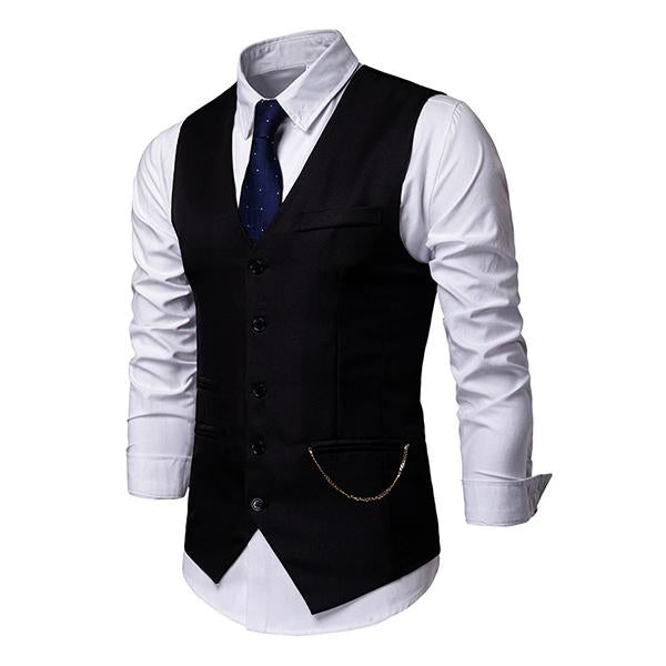 Mens Plain Print V-Neck Dress Vest 94317846M Vests