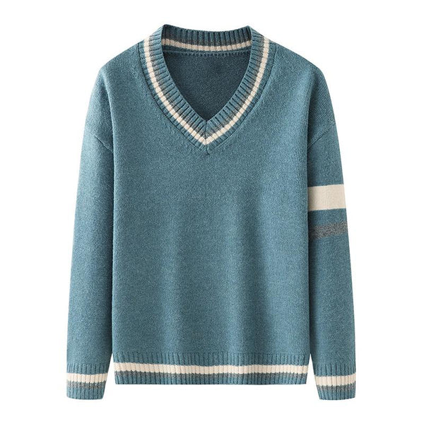 Men's Casual V Neck Color Contrast Knitted Sweater 14445956M