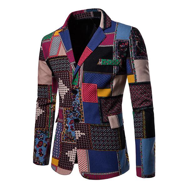 Men's Lapel Ethnic Print Long Sleeve Thin Blazer 18620641M