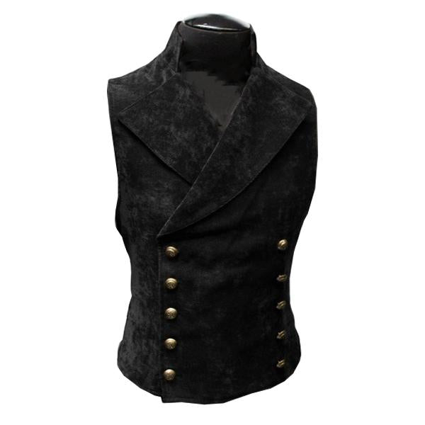 Mens Stand Collar Suede Double Breasted Vest 72601313M Black / S Vests