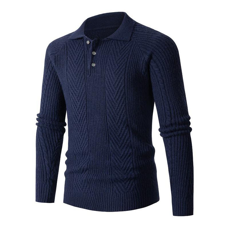 Men's Casual Slim Lapel Jacquard Knit Sweater 20407598M