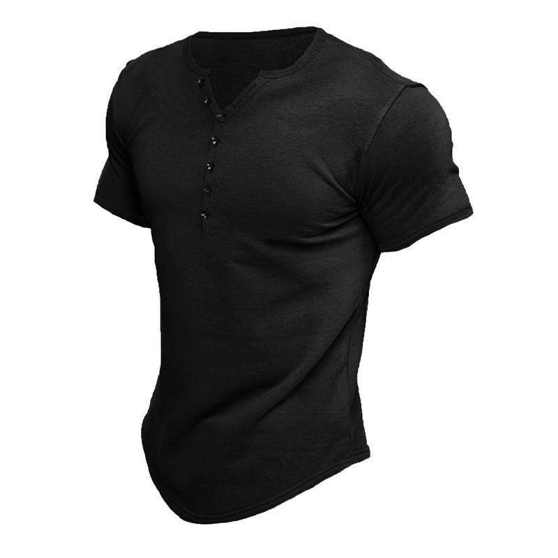 Kortermet Henley T-skjorte med solid knapp for menn 60126755X