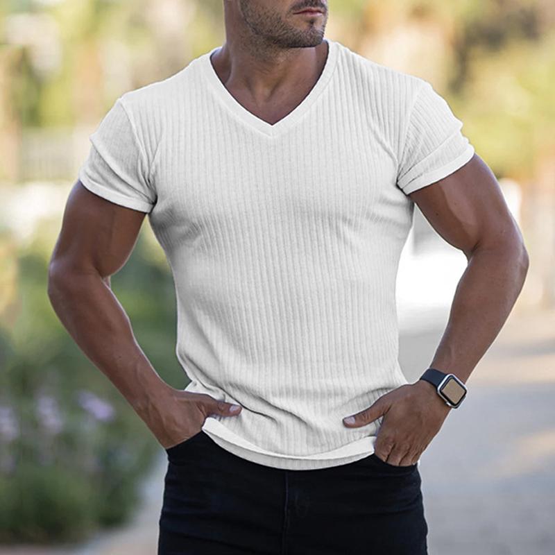 Men's V-neck short-sleeve knitted T-shirt 43462336X