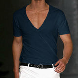 Men's Fitness Sports Solid Color Deep V Neck T-Shirt 03993602X