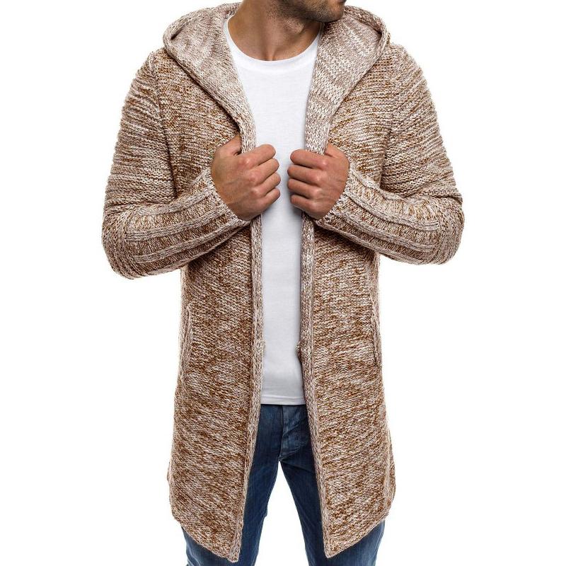 Men's Hooded Mid-length Knitted Cardigan Jacket 91738544X