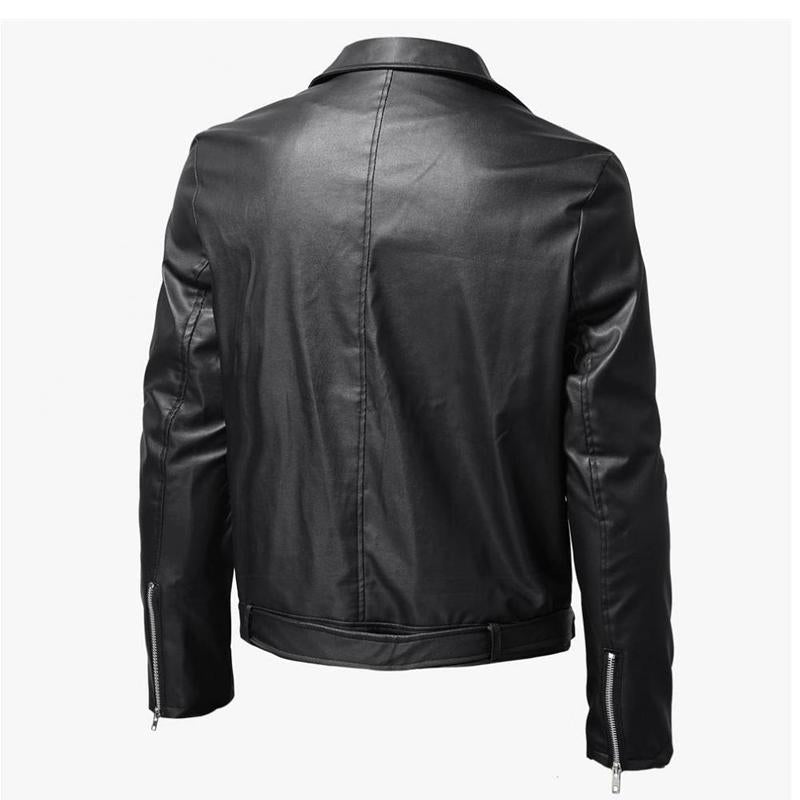 Men's Motorcycle Washed Leather Jacket with Stand Collar 59386233X