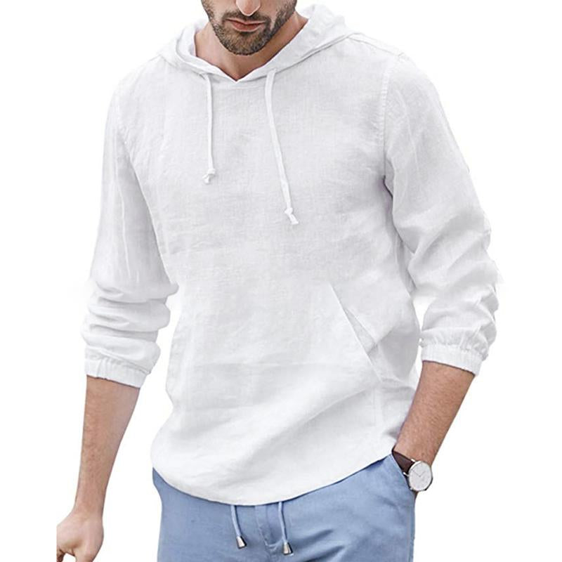 Men's Cotton Linen Long Sleeve Hooded Shirt 98444385Y
