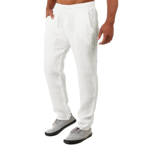 Men's Solid Color Breathable Cotton Linen Loose Casual Trousers 20503655X