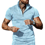 Men's Zipper Stripe Short Sleeve Polo Shirt 33225307X