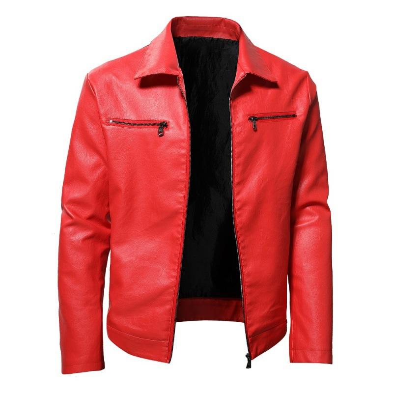 Chaqueta de cuero con cuello de solapa y cremallera para hombre 82345117X