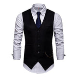 Mens Plain Print V-Neck Dress Vest 94317846M Black / S Vests