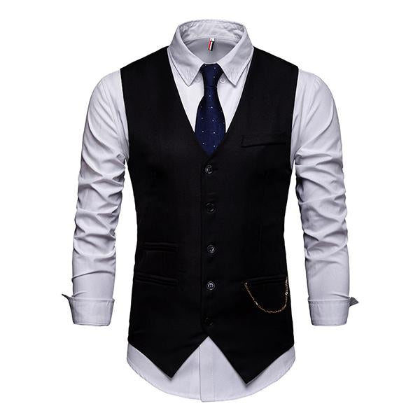 Mens Plain Print V-Neck Dress Vest 94317846M Black / S Vests