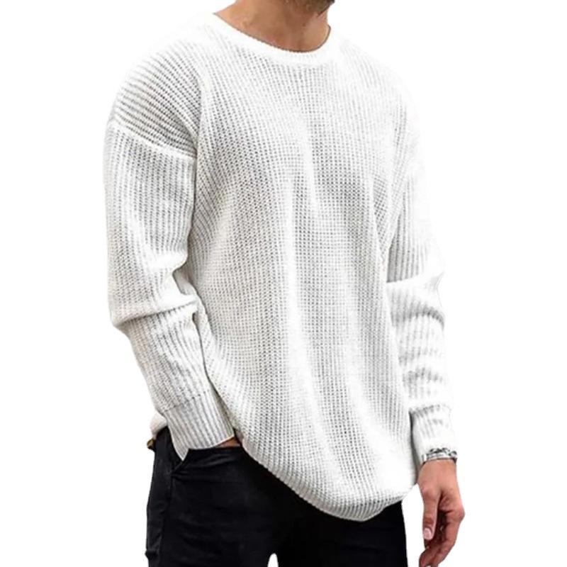 Men's Solid Color Round Neck Long Sleeve Pullover Sweater 37659806X