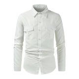 Men's Multi Pocket Casual Lapel Solid Color Long Sleeve Shirt 98494427X