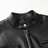 Men's Stand Collar Slim Leather Jacket 11233032X