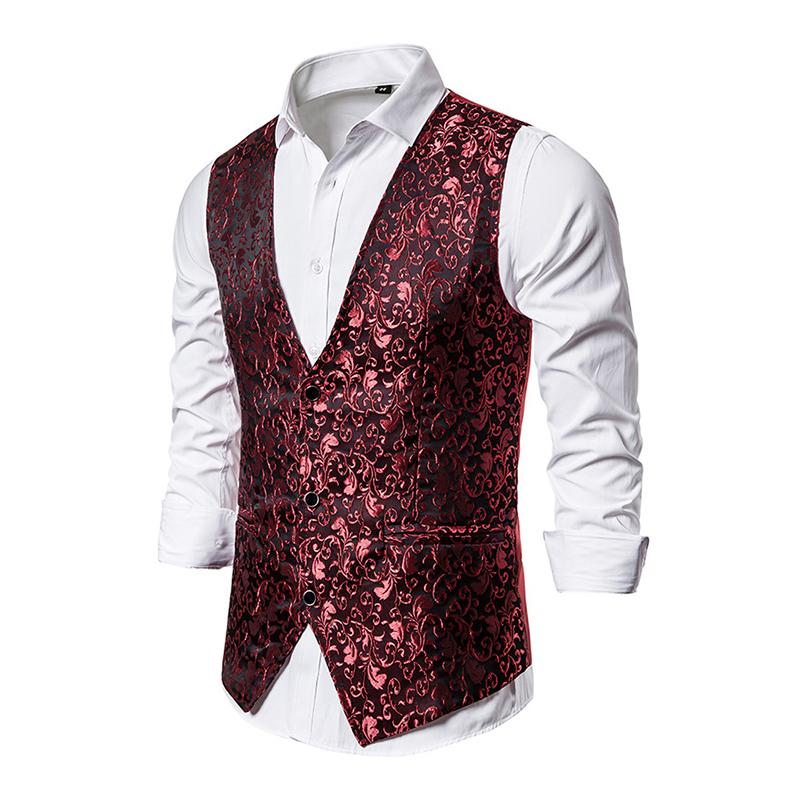 Men's Vintage Jacquard V-Neck Single Breasted Vest 82816436M