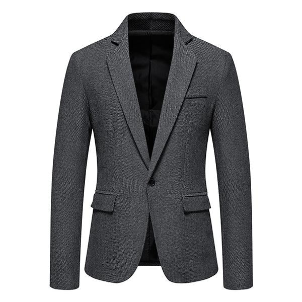 Mens Single Breasted Herringbone Casual Blazer 31298407M Black / S Coats & Jackets
