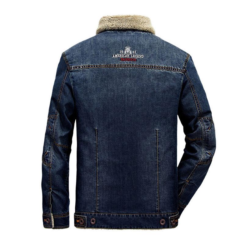 Men's Casual Lapel Slim Fit Fleece Denim Jacket 97832816M