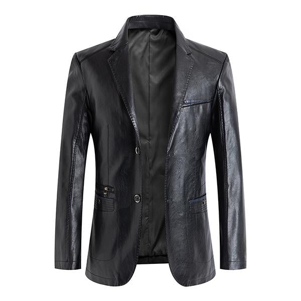 Mens Casual Lapel Leather Blazer 66243730M Black / Xl Coats & Jackets