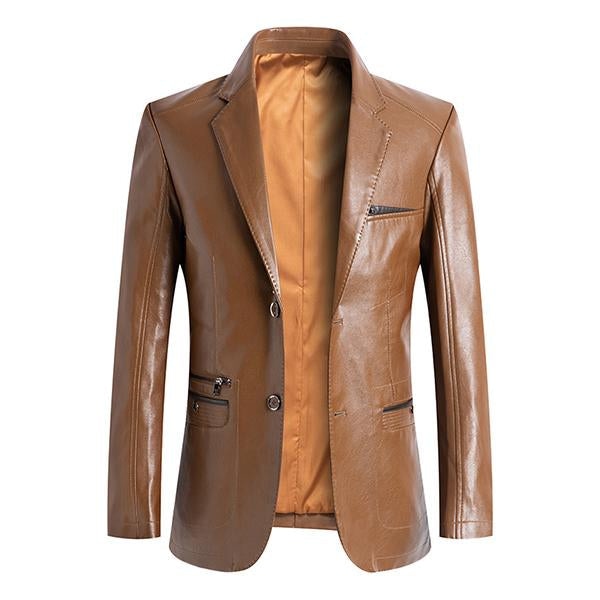 Mens Casual Lapel Leather Blazer 66243730M Khaki / Xl Coats & Jackets