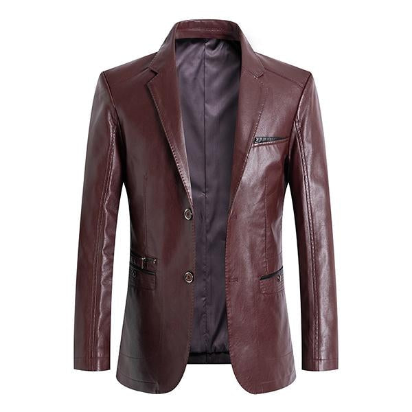 Mens Casual Lapel Leather Blazer 66243730M Wine Red / Xl Coats & Jackets