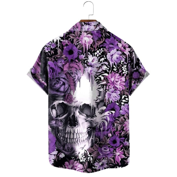 Mens Lapel Skull Print Short Sleeve Shirt 42630633M Shirts & Tops