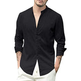 Mens Loose Casual Stand Collar Long Sleeve Shirt 50391795M Black / M Shirts & Tops