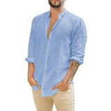 Mens Loose Casual Stand Collar Long Sleeve Shirt 50391795M Light Blue / M Shirts & Tops