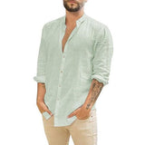 Mens Loose Casual Stand Collar Long Sleeve Shirt 50391795M Light Green / M Shirts & Tops