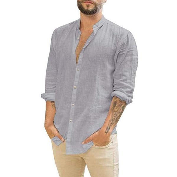 Mens Loose Casual Stand Collar Long Sleeve Shirt 50391795M Light Grey / M Shirts & Tops