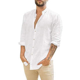 Mens Loose Casual Stand Collar Long Sleeve Shirt 50391795M White / M Shirts & Tops