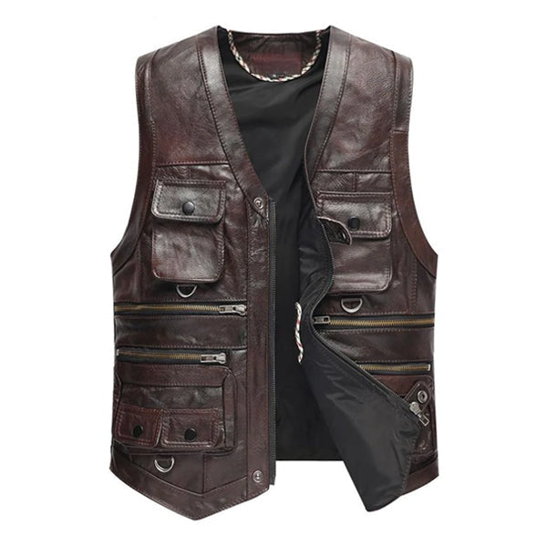 Mens Permitive Cowhide Retro Country Style Vest Dark Brown / Xl Vests