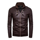 Mens Stand Collar Zip Leather Jacket 53168738X Coffee / M Coats & Jackets