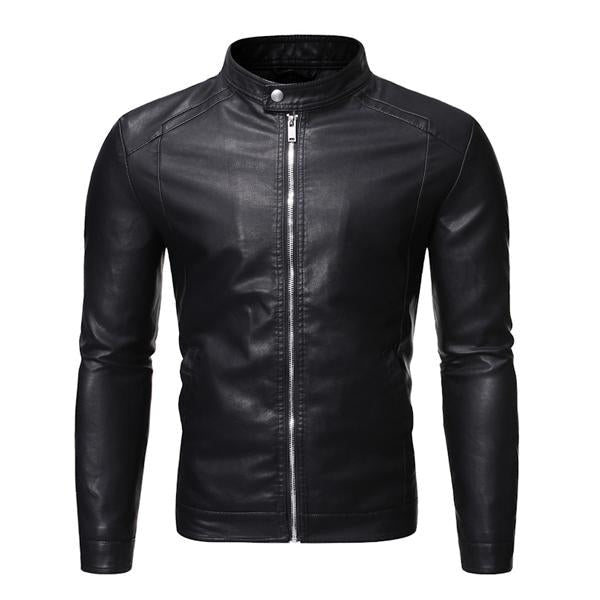 Mens Stand Collar Zip Leather Jacket 58055758X Black / M Coats & Jackets