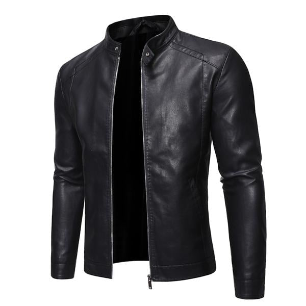 Mens Stand Collar Zip Leather Jacket 58055758X Coats & Jackets