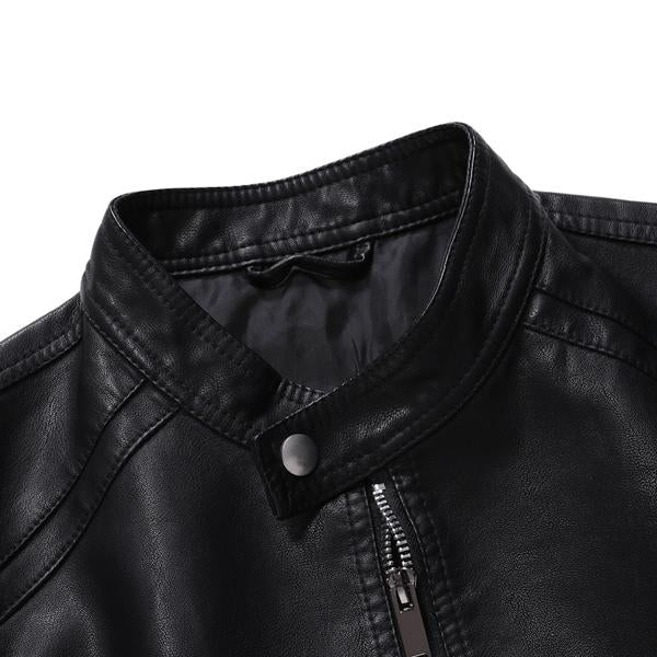 Mens Stand Collar Zip Leather Jacket 58055758X Coats & Jackets