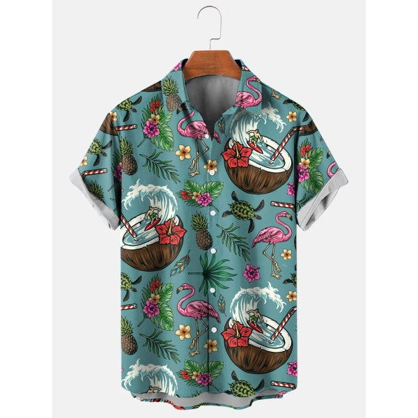 Mens Surf Retro Bright Graphic Print Short Sleeve Shirt Shirt(A) / Photo Color S Shirts & Tops