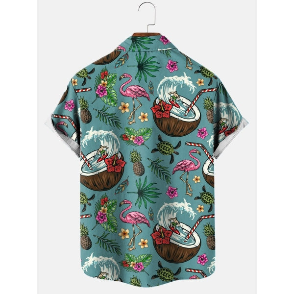 Mens Surf Retro Bright Graphic Print Short Sleeve Shirt Shirts & Tops