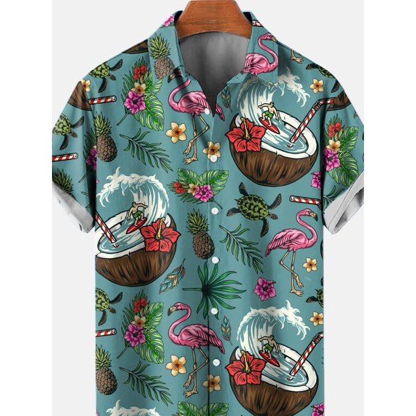 Mens Surf Retro Bright Graphic Print Short Sleeve Shirt Shirts & Tops