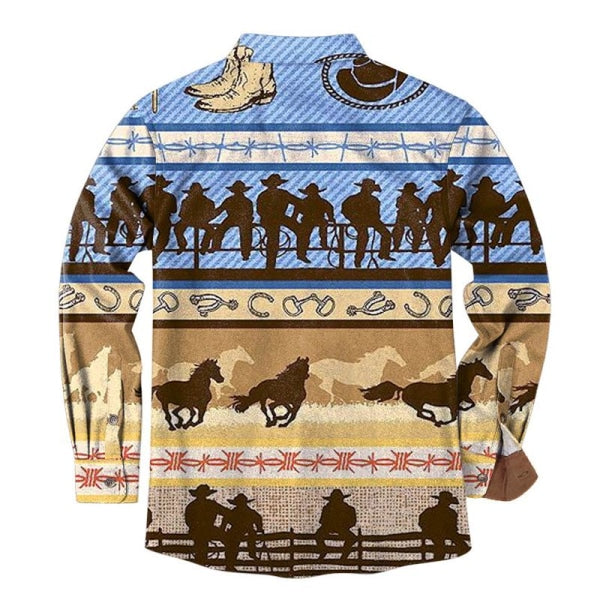 Mens Western Denim Print Lapel Shirt 16031423X Shirts & Tops