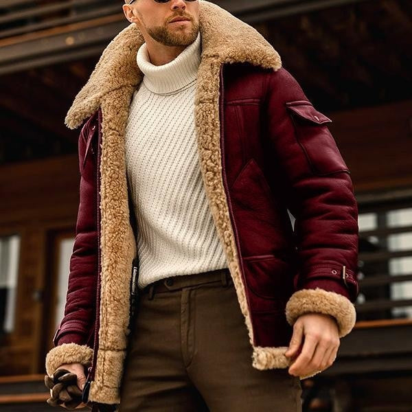 Mens Winter Lapel Thick Jacket 41317609M Wine Red / S Coats & Jackets