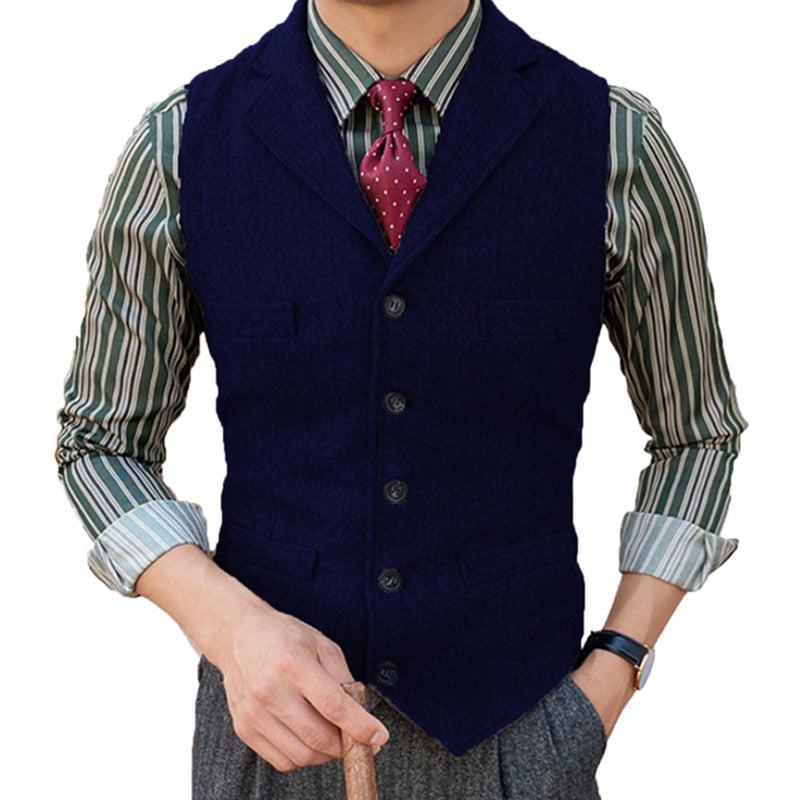 Gilet de costume à simple boutonnage à revers classique vintage pour homme 15824060M