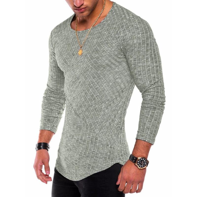 Men's Round Neck Curved Hem Long Sleeve T-shirt 34220425Z