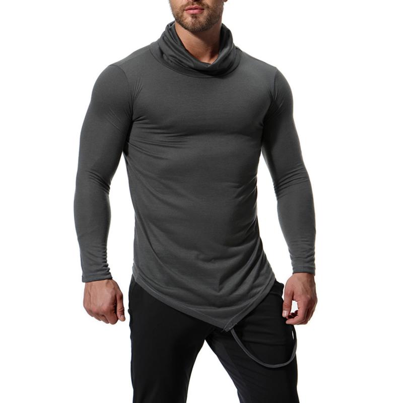 Men's High Collar Irregular Hem Solid T-shirt 00287187Z