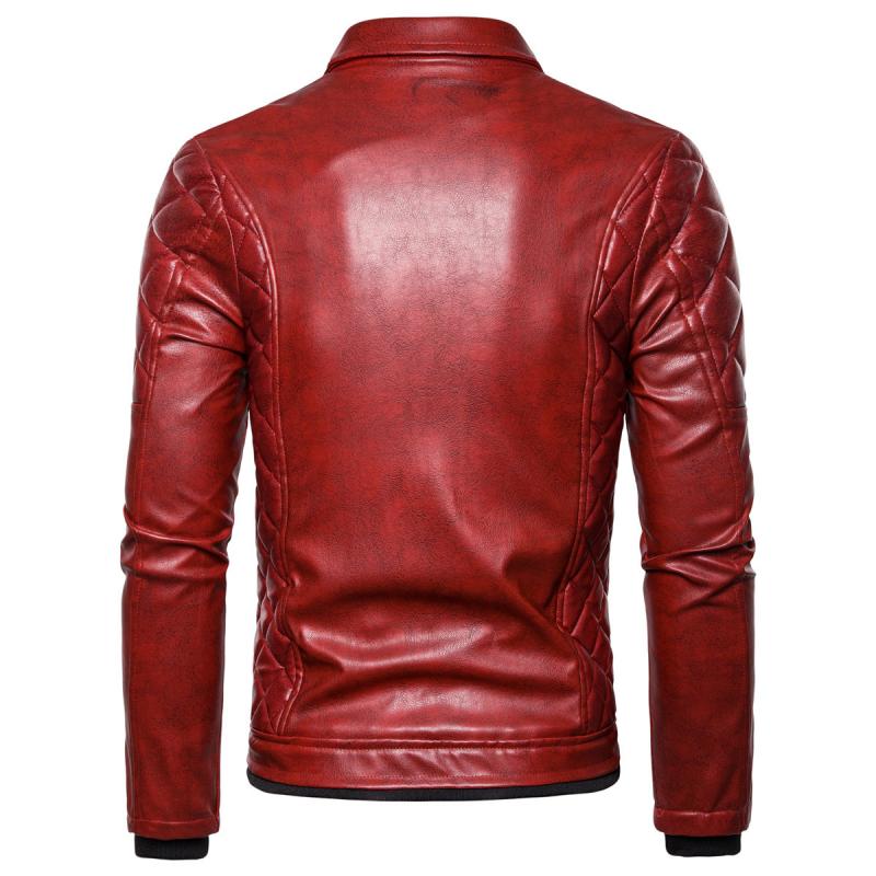 Men's Vintage Fur Collar Zipper Panel Leather Jacket 84578852M