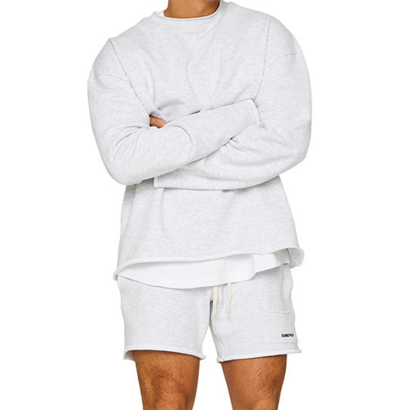 Herremote ensfarget løs rullet sweatshirt shortssett 47733694Z