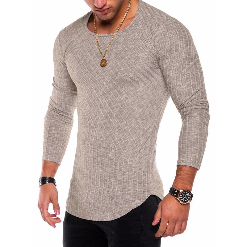 Men's Round Neck Curved Hem Long Sleeve T-shirt 34220425Z