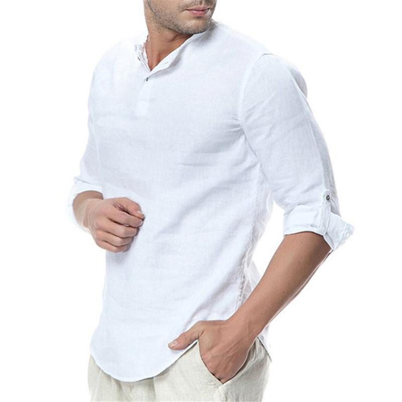 Men's Casual Stand Collar Solid Color Patch Pocket Long Sleeve Shirt 74440761M