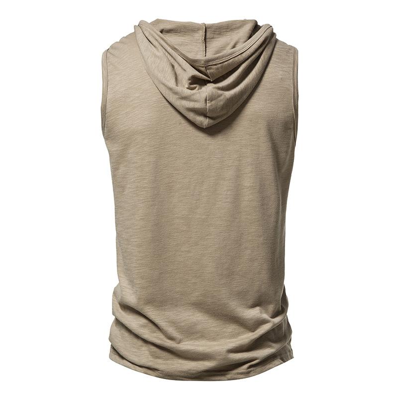 Men's Solid Hooded Henley Collar Sleeveless Cotton Tank Top 52780770Z