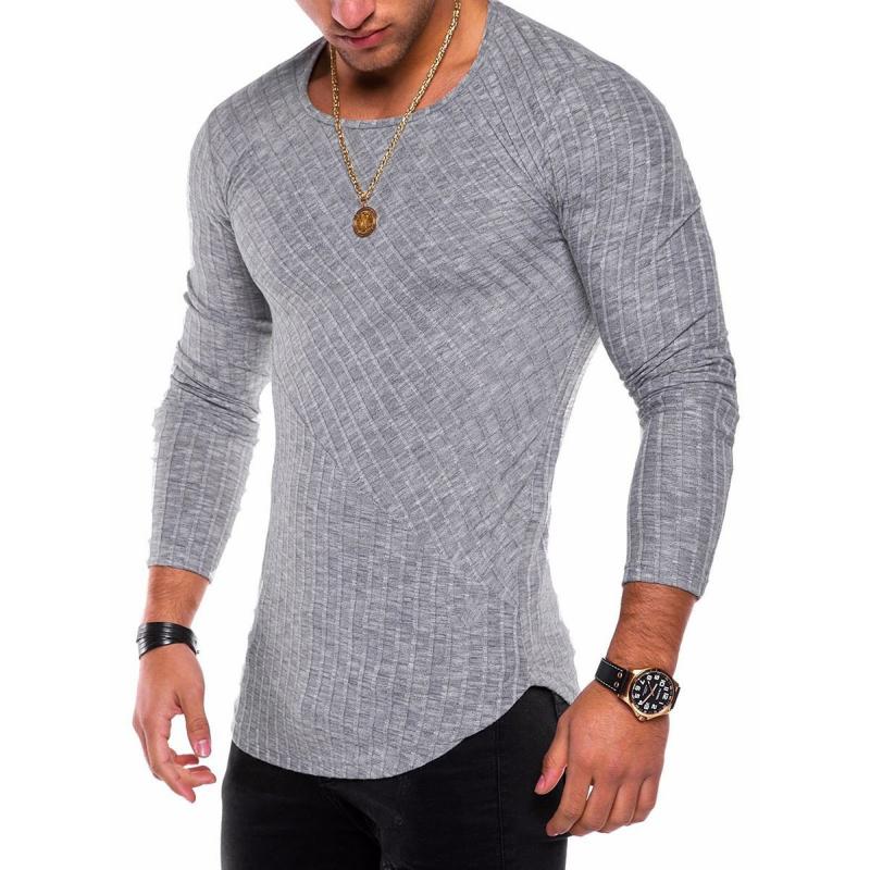 Men's Round Neck Curved Hem Long Sleeve T-shirt 34220425Z